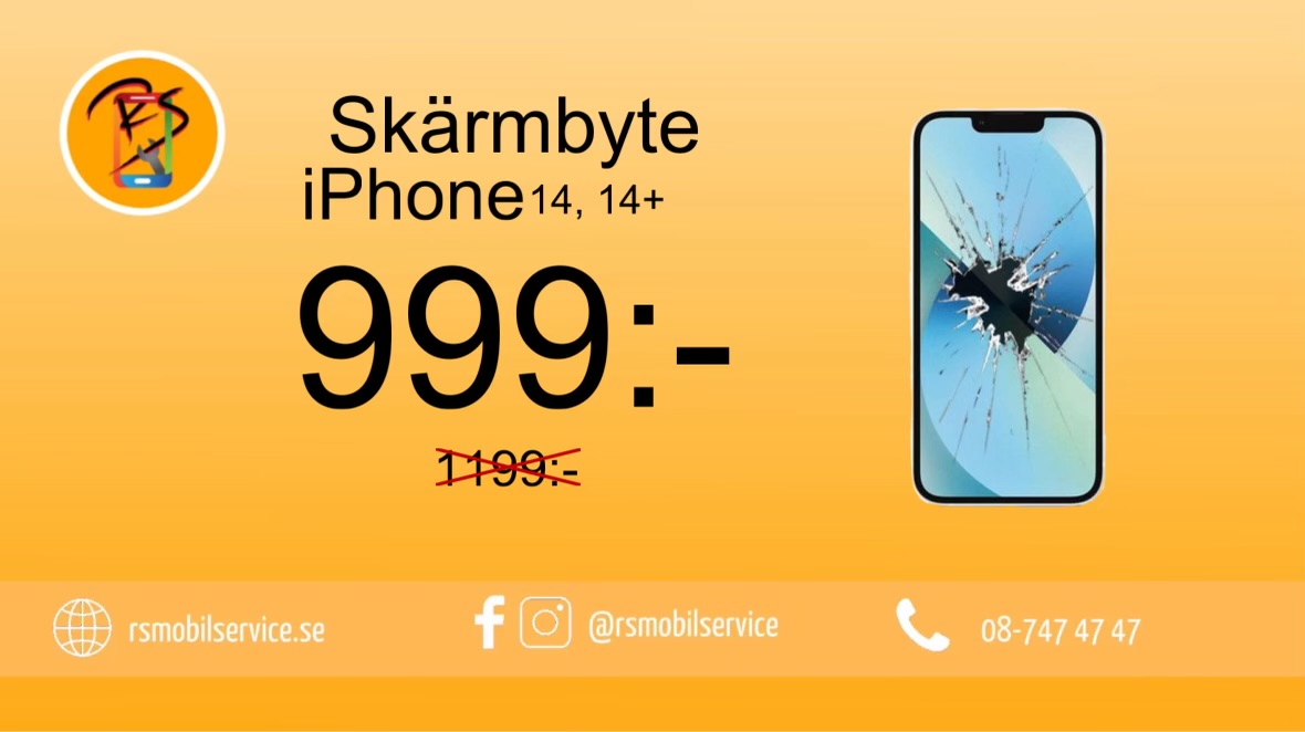 iPhone 14 och 14+ Skärmbyte incell 999kr